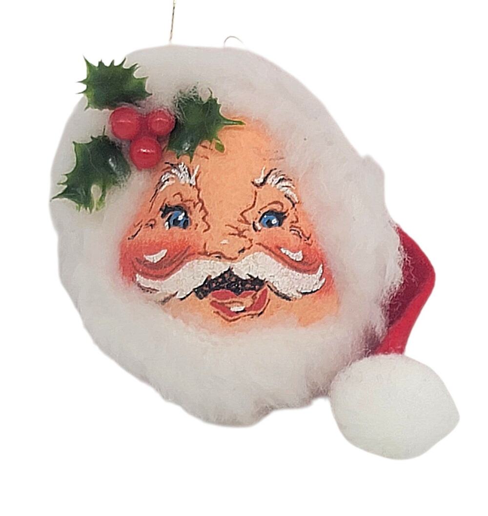 Vintage 1995 Annalee Santa Head Berries Holly Leaves Christmas Ornament 3" CL70